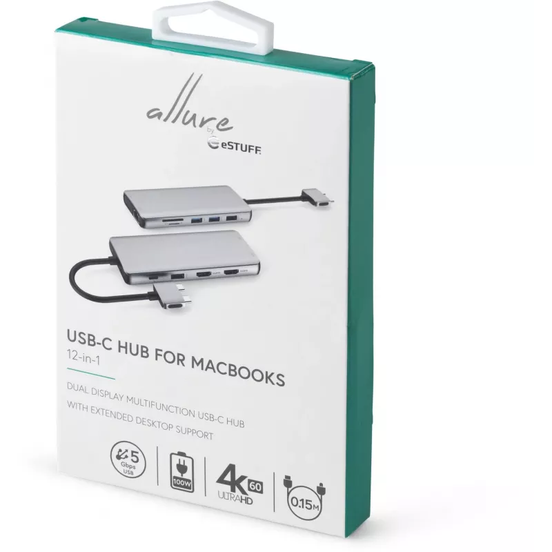 eSTUFF ES623010 saskarnes centrmezgls USB 3.2 Gen 1 (3.1 Gen 1) Type-C 5000 Mbit/s Alumīnijs