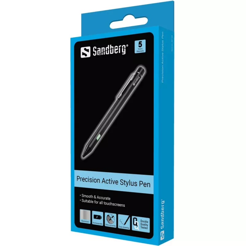 Sandberg Precision Active Stylus Pen, mobilais tālrunis/viedtālrunis, jebkura zīmola, melna, alumīnijs, varš, iebūvēts, litija jonu (Li-Ion)