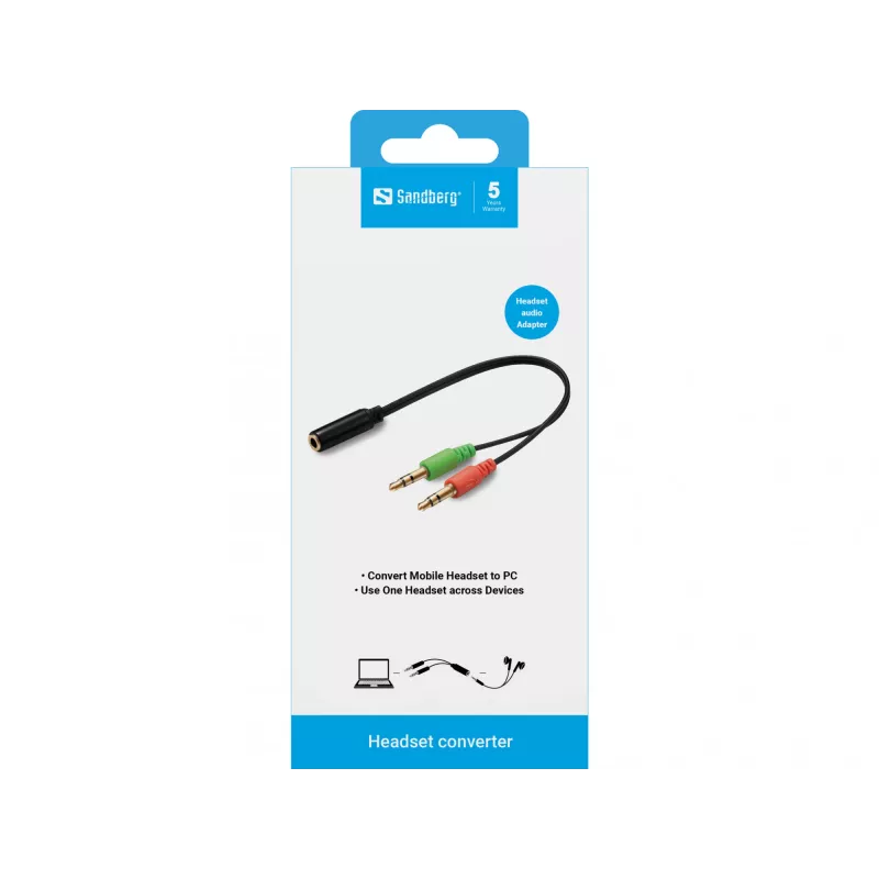 Sandberg austiņu pārveidotājs (mobilais) PC, 2 x 3,5 mm, vīrišķais, 3,5 mm, sievišķais, melns