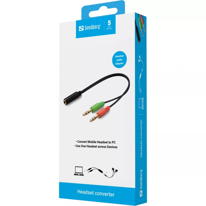 Sandberg austiņu pārveidotājs (mobilais) PC, 2 x 3,5 mm, vīrišķais, 3,5 mm, sievišķais, melns