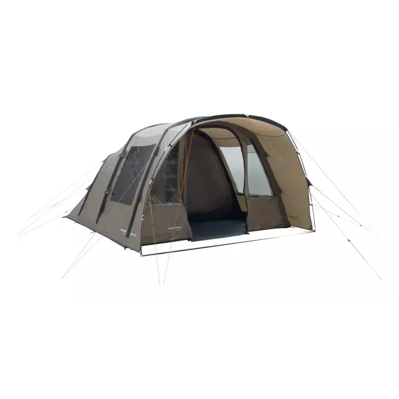 Tuneļtelts Easy Camp Brimnes 5 Air — 5 personu, 470×320×195 cm, poliestera virsslānis, polietilēna grīdas pamatne, stikla šķiedras stieņi, ūdensizturība 3 m
