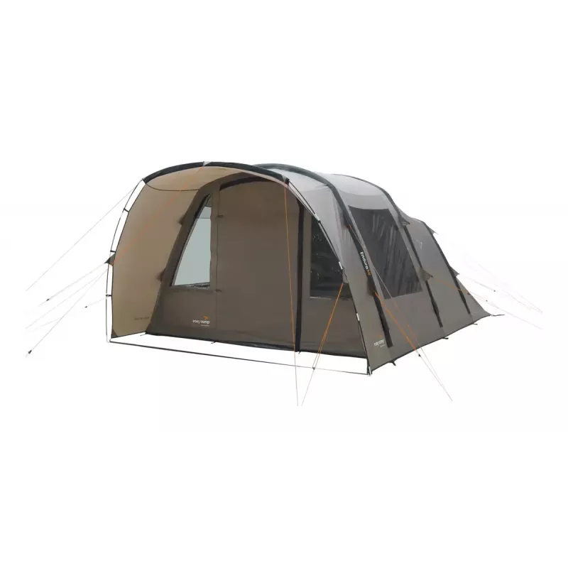 Tuneļtelts Easy Camp Brimnes 5 Air — 5 personu, 470×320×195 cm, poliestera virsslānis, polietilēna grīdas pamatne, stikla šķiedras stieņi, ūdensizturība 3 m