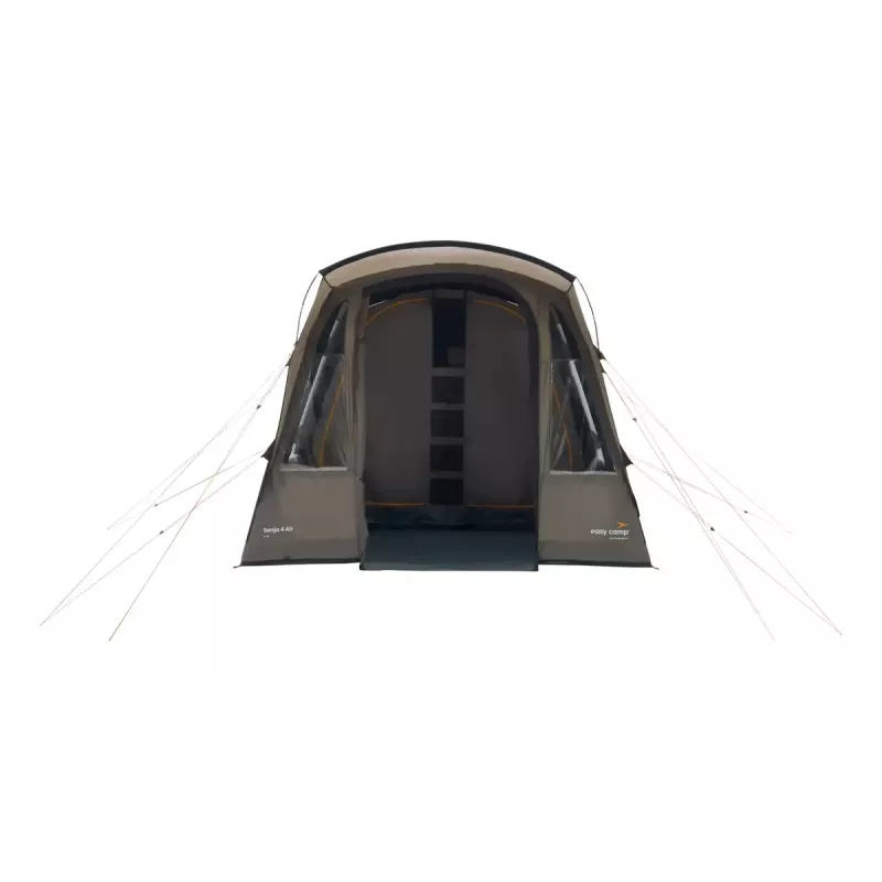 Tuneļa telts easy camp Senja 4 Air — 4 vietīga, ciets karkass, 3 m ūdensizturīgs lietus pārklājs, 460×260×195 cm, brūna