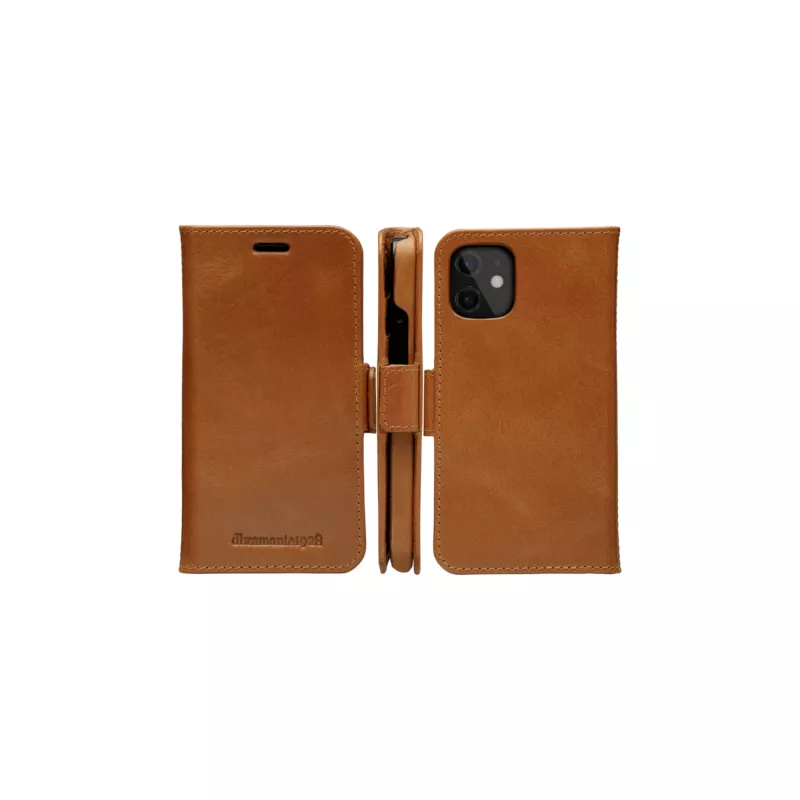 Maka maciņš dbramante1928 Lynge iPhone 12 mini (5,4 collas) — iedeguma krāsa, 3 karšu kabatas, galda statīvs