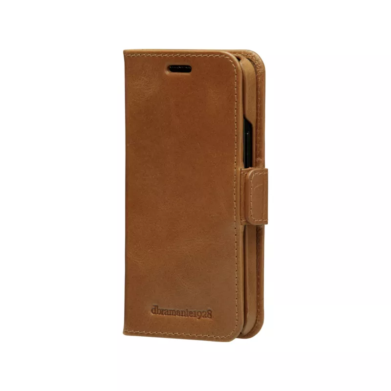 Maka maciņš dbramante1928 Lynge iPhone 12 mini (5,4 collas) — iedeguma krāsa, 3 karšu kabatas, galda statīvs