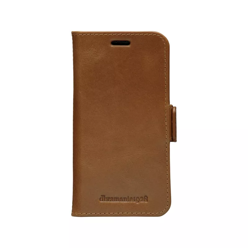 Maka maciņš dbramante1928 Lynge iPhone 12 mini (5,4 collas) — iedeguma krāsa, 3 karšu kabatas, galda statīvs