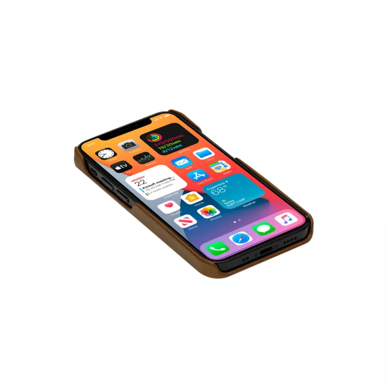 Maka maciņš dbramante1928 Lynge iPhone 12 mini (5,4 collas) — iedeguma krāsa, 3 karšu kabatas, galda statīvs