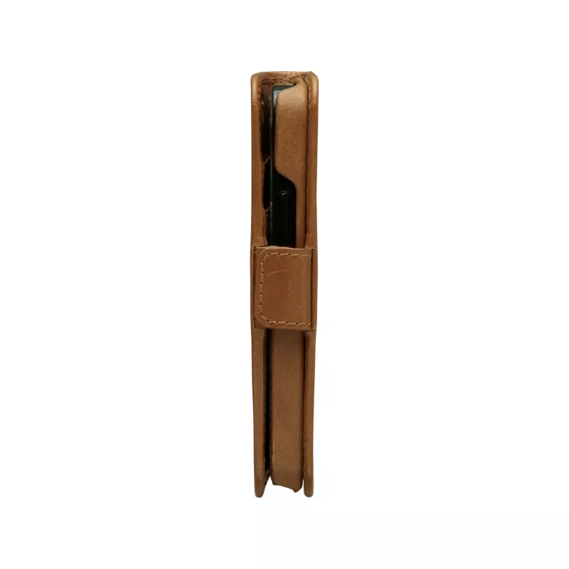 Maka maciņš dbramante1928 Lynge iPhone 12 mini (5,4 collas) — iedeguma krāsa, 3 karšu kabatas, galda statīvs