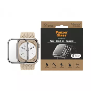 PanzerGlass pilna korpusa ekrāna aizsargplēve Apple Watch Series 9/8/7 45 mm, caurspīdīga (3659)