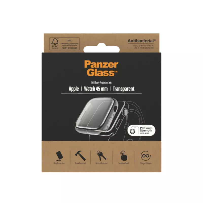 PanzerGlass ® Pilna korpusa aizsargs Apple Watch Series 9 | 8 | 7 | 45 mm | Caurspīdīgs