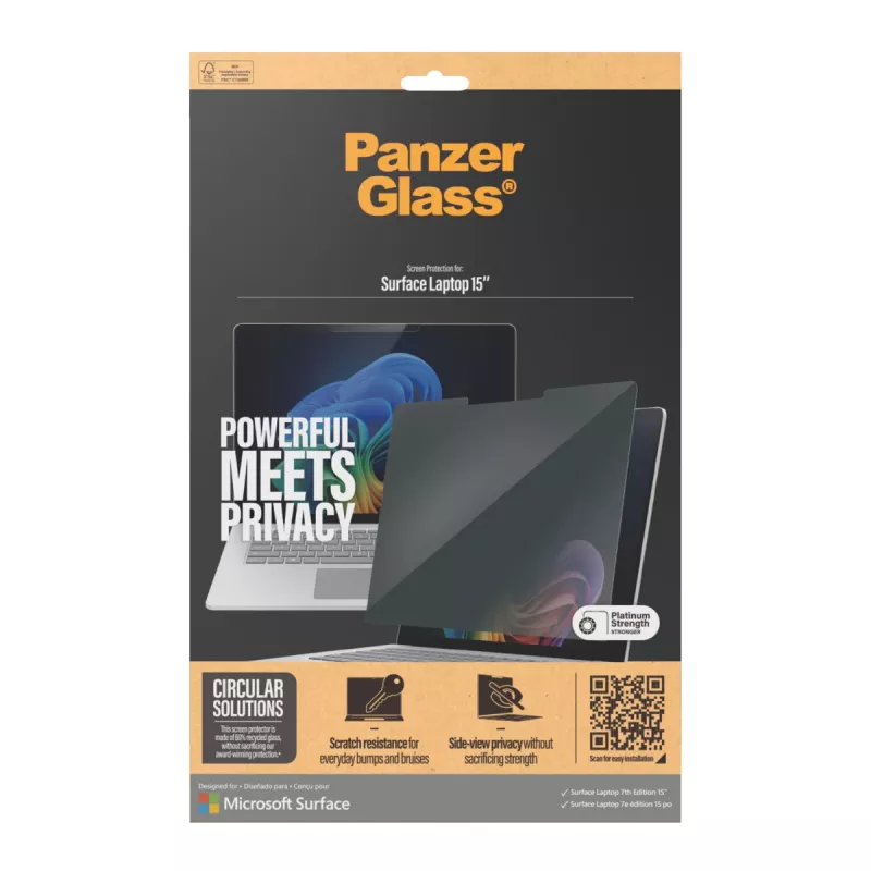 PanzerGlass ® Privātuma ekrāna aizsargs Microsoft Surface Laptop 7. paaudzes 15'' | Ultra-Wide Fit