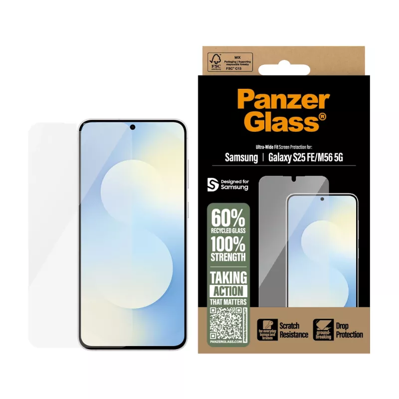 PanzerGlass ® Ekrāna aizsargs Samsung Galaxy S25 FE 5G | M56 5G | Ultra-Wide Fit
