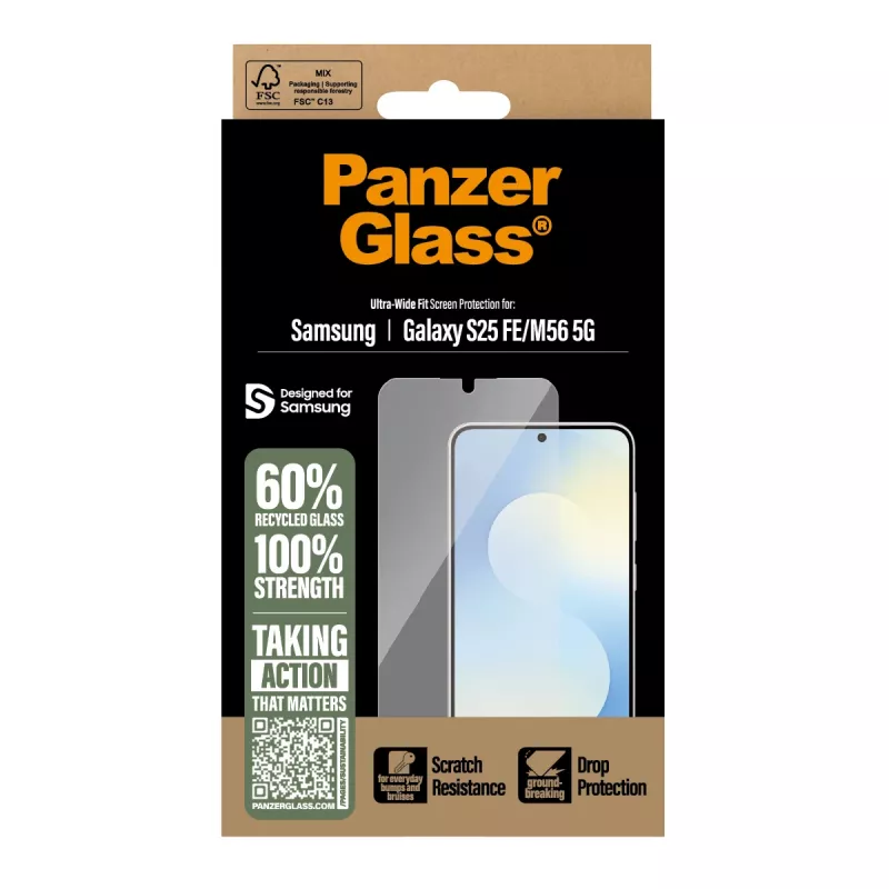 PanzerGlass ® Ekrāna aizsargs Samsung Galaxy S25 FE 5G | M56 5G | Ultra-Wide Fit