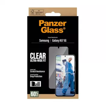 Ekrāna aizsargs PanzerGlass Ultra-Wide Fit priekš Samsung Galaxy A57 5G — caurspīdīgs, izturīgs pret skrāpējumiem