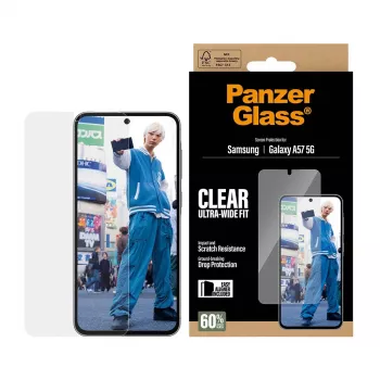 Ekrāna aizsargs PanzerGlass Ultra-Wide Fit priekš Samsung Galaxy A57 5G — caurspīdīgs, izturīgs pret skrāpējumiem