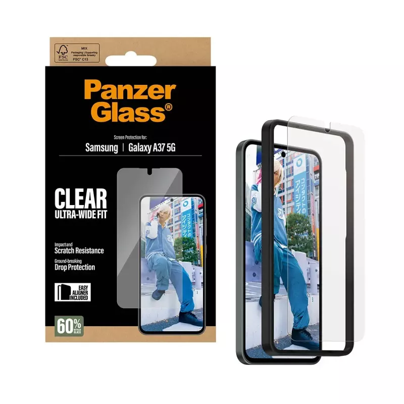 PanzerGlass Screen Protector Ultra-Wide Fit priekš Samsung Galaxy A37 5G — Dzidrs, skrāpējumizturīgs