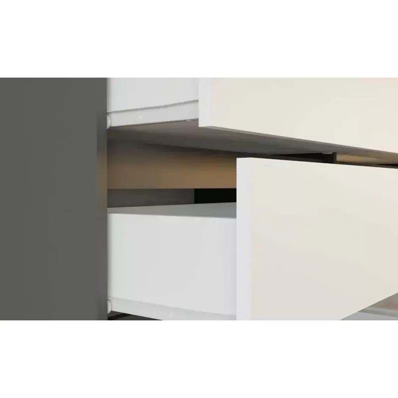 Kumode Top E Shop MALWA M6 120 cm, 6 atvilktnes, antracīta rāmis, baltas fasādes