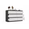 Kumode Top E Shop MALWA M6 120 cm, 6 atvilktnes, antracīta rāmis, baltas fasādes