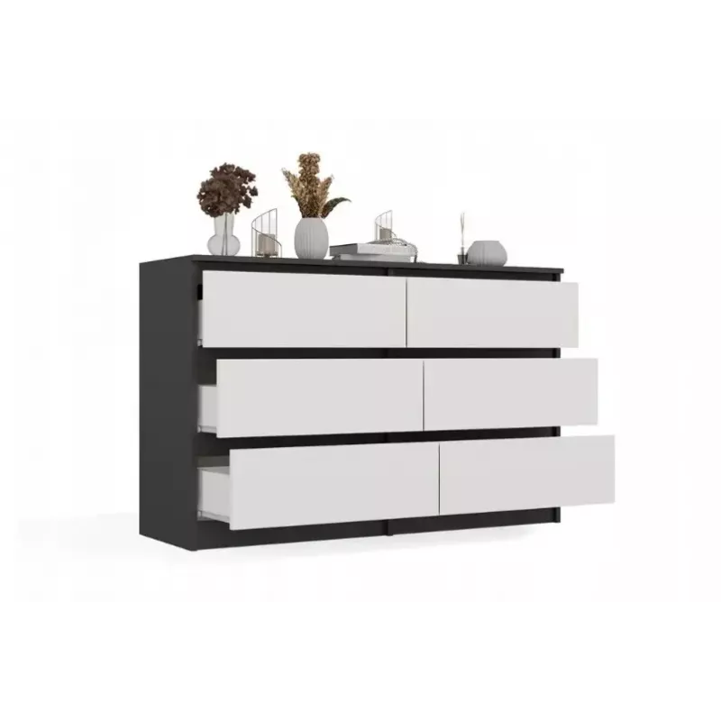 Kumode Top E Shop MALWA M6 120 cm, 6 atvilktnes, antracīta rāmis, baltas fasādes