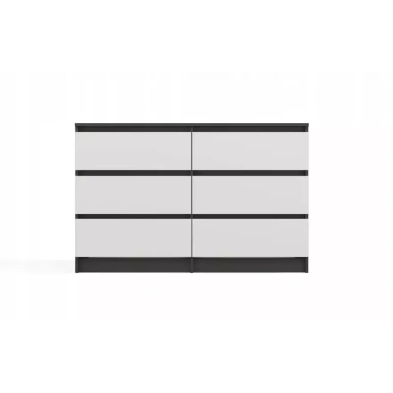 Kumode Top E Shop MALWA M6 120 cm, 6 atvilktnes, antracīta rāmis, baltas fasādes