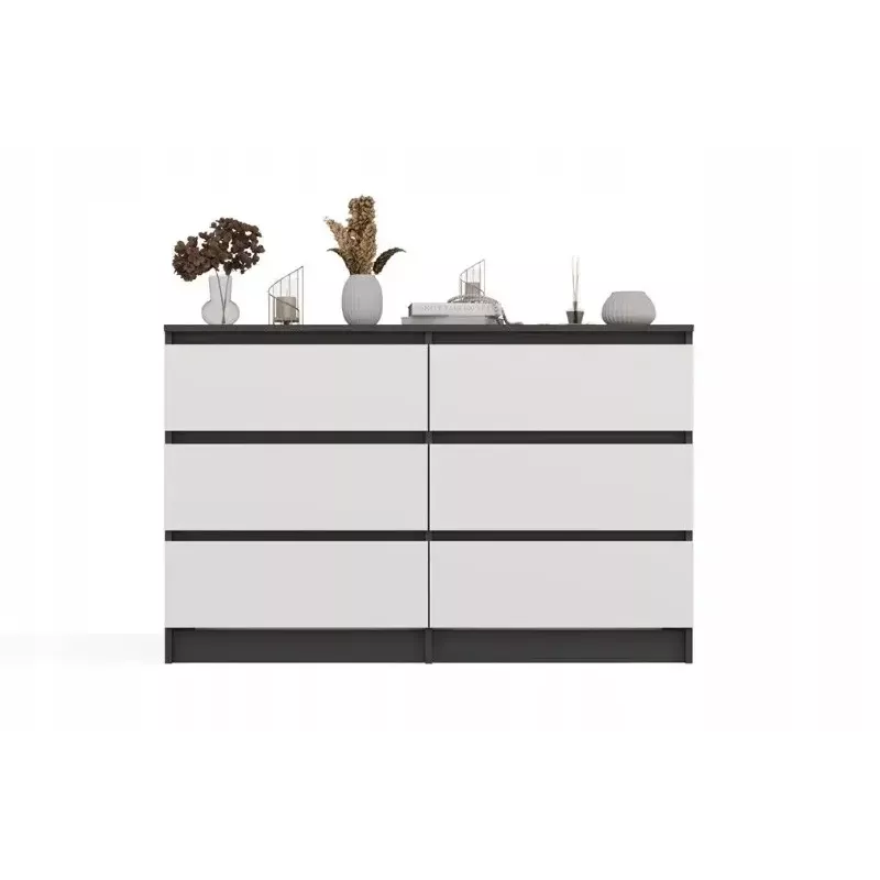 Kumode Top E Shop MALWA M6 120 cm, 6 atvilktnes, antracīta rāmis, baltas fasādes