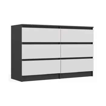 Kumode Top E Shop MALWA M6 120 cm, 6 atvilktnes, antracīta rāmis, baltas fasādes