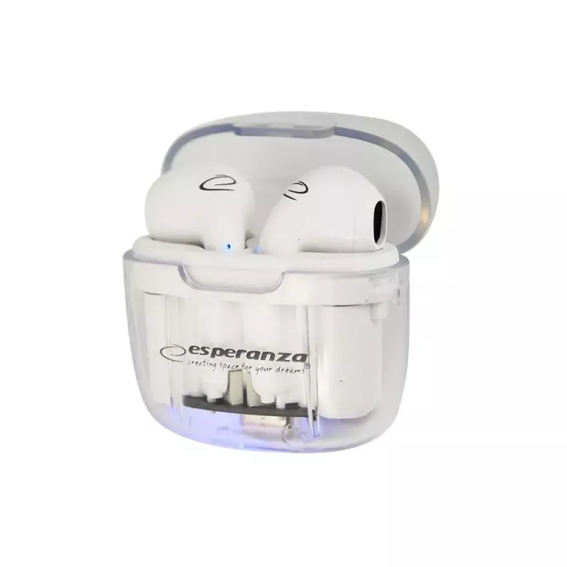 Bezvadu ievietojamās austiņas ESPERANZA EH237W — Bluetooth 5.3, skārienvadība, 3–4 h baterija, balta