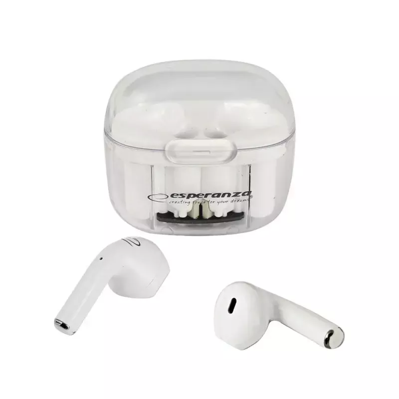 Bezvadu ievietojamās austiņas ESPERANZA EH237W — Bluetooth 5.3, skārienvadība, 3–4 h baterija, balta