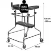 Rehabilitācijas augstais staigulītis ActionMed B200AM — balsts stāvēšanai ar sēdekli, 4 riteņi, regulējams augstums 100–125 cm, maks. slodze 120 kg, rāmja platums 65 cm