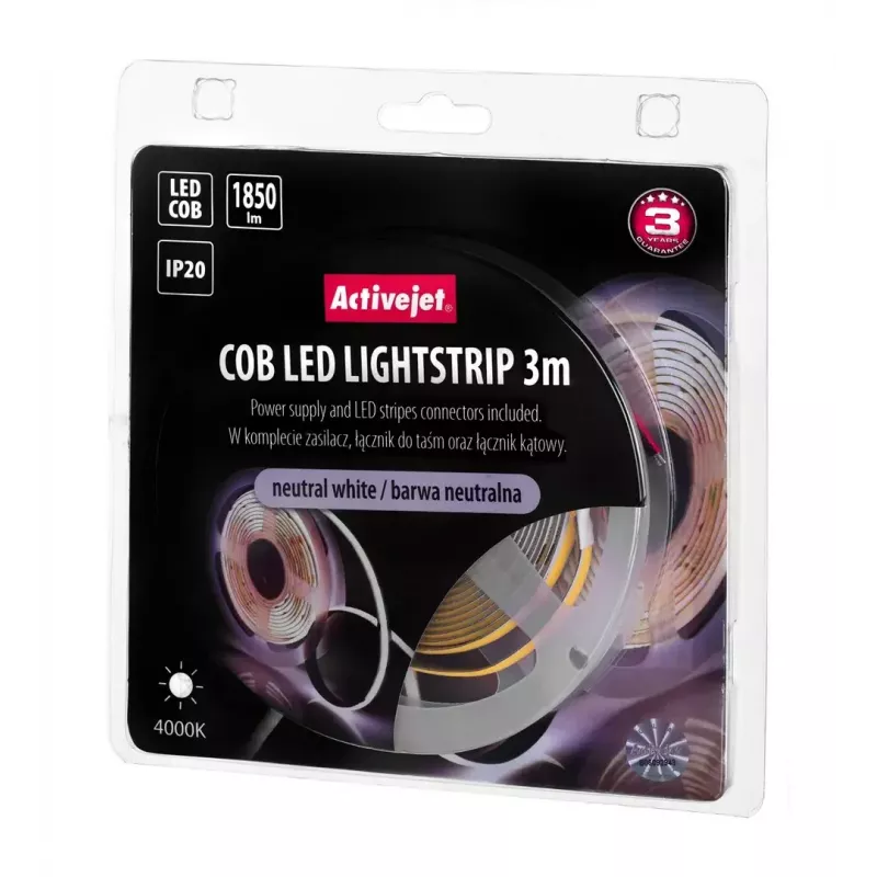 Universāla LED lente ActiveJet AJE-COB 3 m Neitrāli balta 1850 lm 19 W IP20
