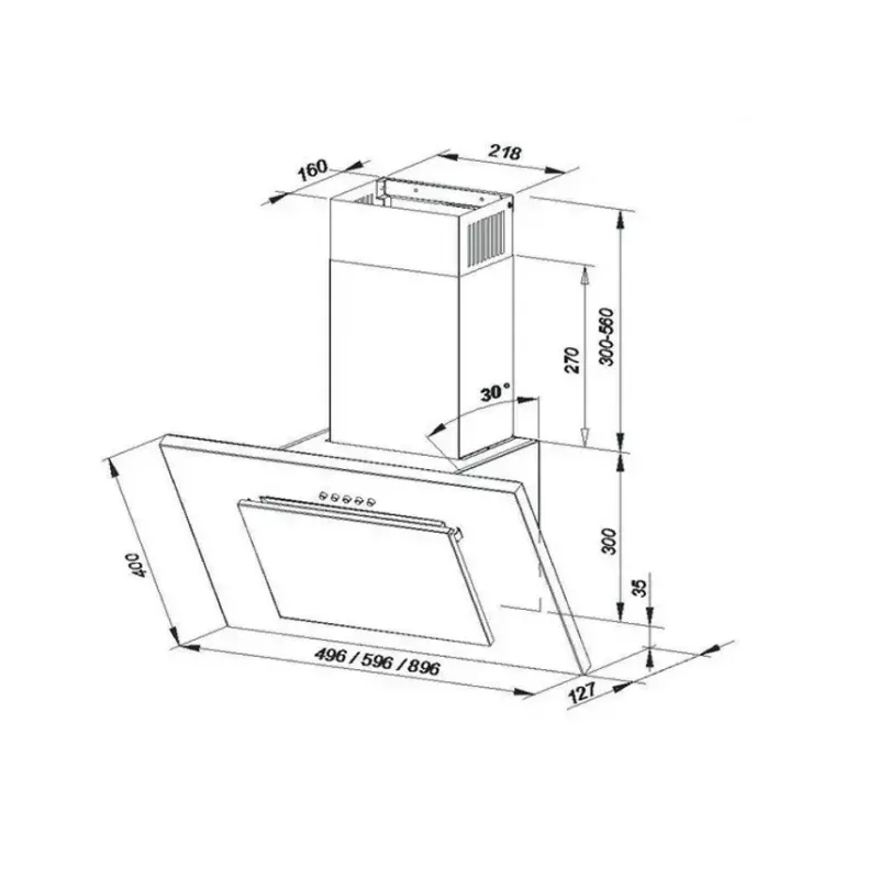 Tvaika nosūcējs ar vizieri MAAN Vertical P 2 60, 600 mm, ogles filtrs, 310 m³/h, 3 ātrumi, 55 dB
