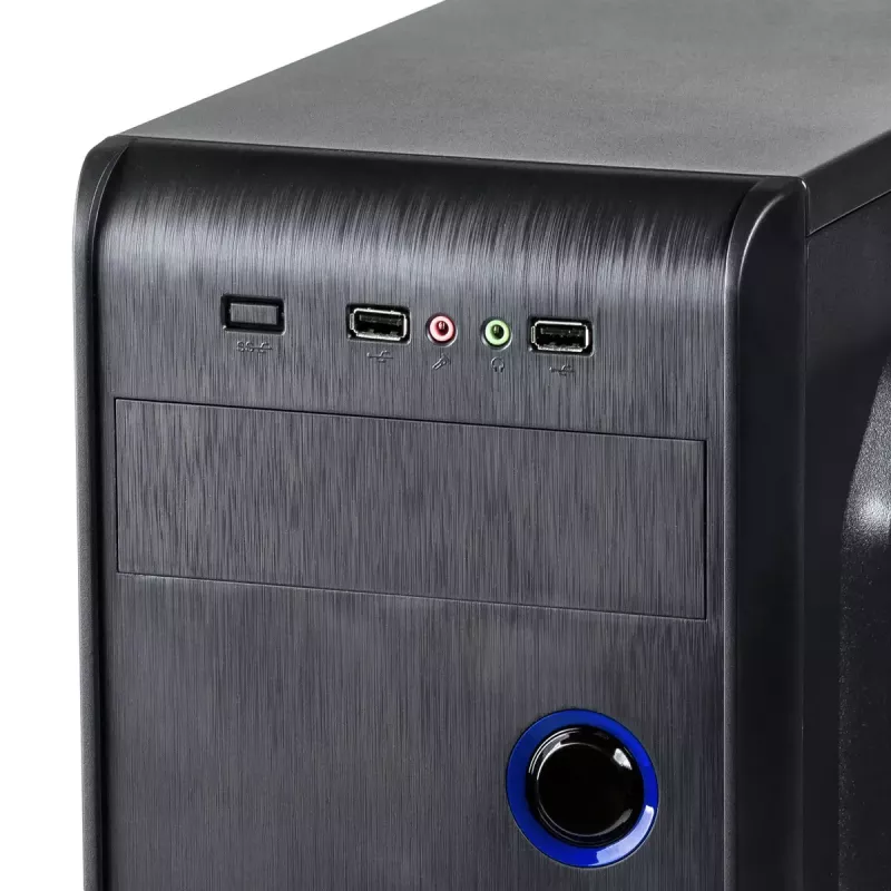 Datora korpuss Akyga AK939BL Midi Tower — ATX/Micro-ATX atbalsts, 3×3,5 collu + 3×2,5 collu nodalījumi, GPU līdz 385 mm, USB 2.0