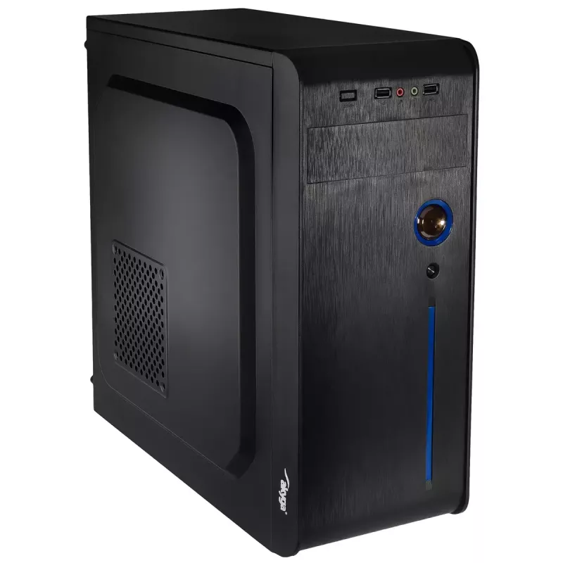 Datora korpuss Akyga AK939BL Midi Tower — ATX/Micro-ATX atbalsts, 3×3,5 collu + 3×2,5 collu nodalījumi, GPU līdz 385 mm, USB 2.0