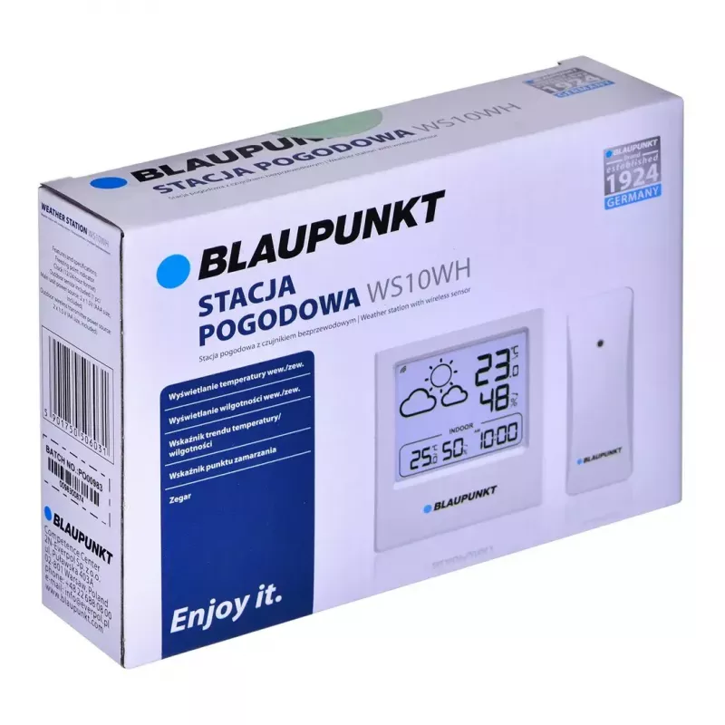 BLAUPUNKT WS10WH laikapstākļu stacija — bezvadu iekštelpu/āra temperatūras un mitruma monitors