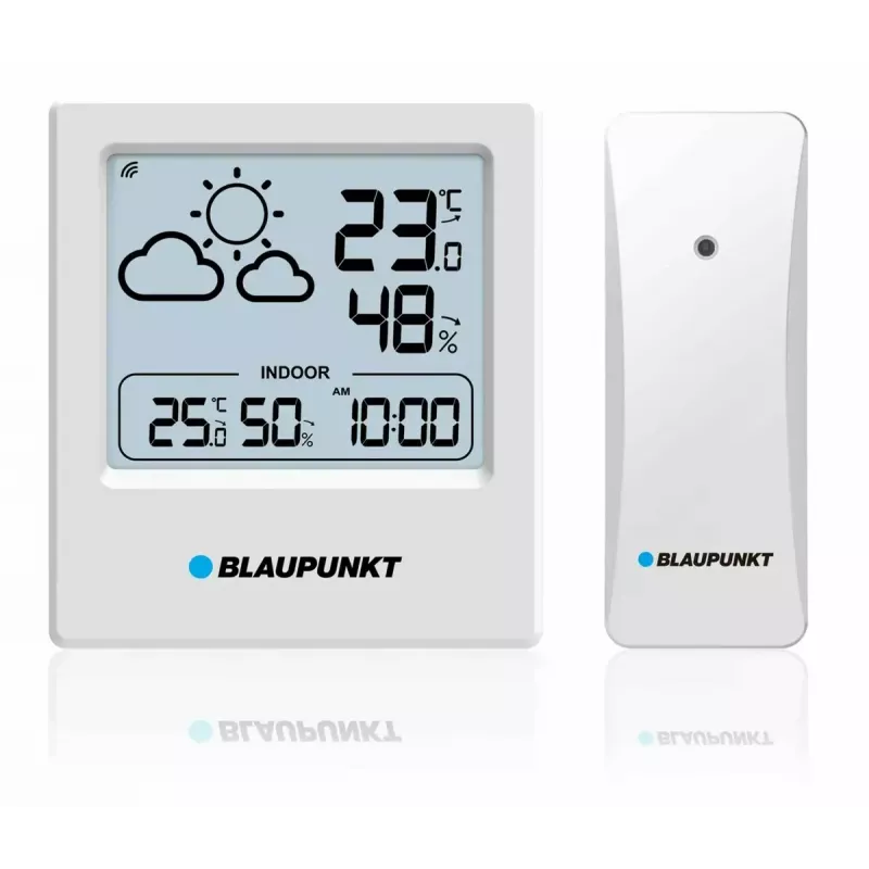BLAUPUNKT WS10WH laikapstākļu stacija — bezvadu iekštelpu/āra temperatūras un mitruma monitors