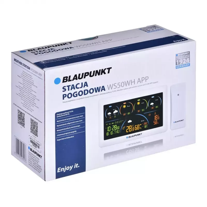 Laika stacija BLAUPUNKT WS50WH ar lietotni, bezvadu iekštelpu/āra temperatūras uzraudzība