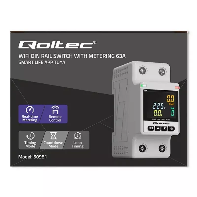 Vienfāzes enerģijas patēriņa skaitītājs QOLTEC 50981 DIN35 230V 50Hz