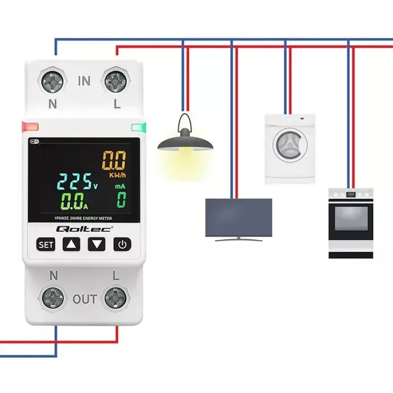 Vienfāzes enerģijas patēriņa skaitītājs QOLTEC 50981 DIN35 230V 50Hz