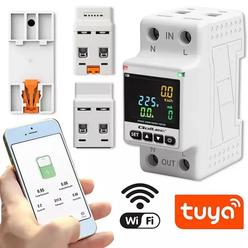 Vienfāzes enerģijas patēriņa skaitītājs QOLTEC 50981 DIN35 230V 50Hz