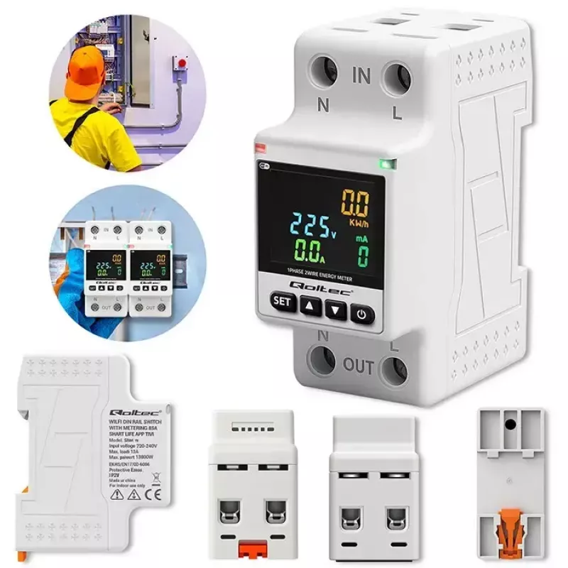 Vienfāzes enerģijas patēriņa skaitītājs QOLTEC 50981 DIN35 230V 50Hz