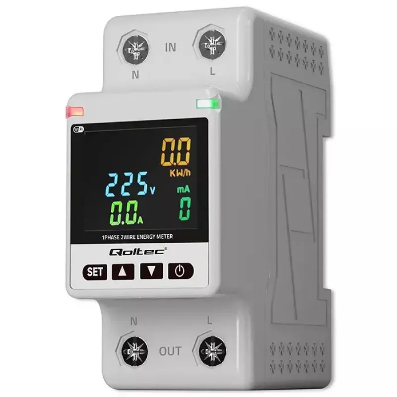 Vienfāzes enerģijas patēriņa skaitītājs QOLTEC 50981 DIN35 230V 50Hz