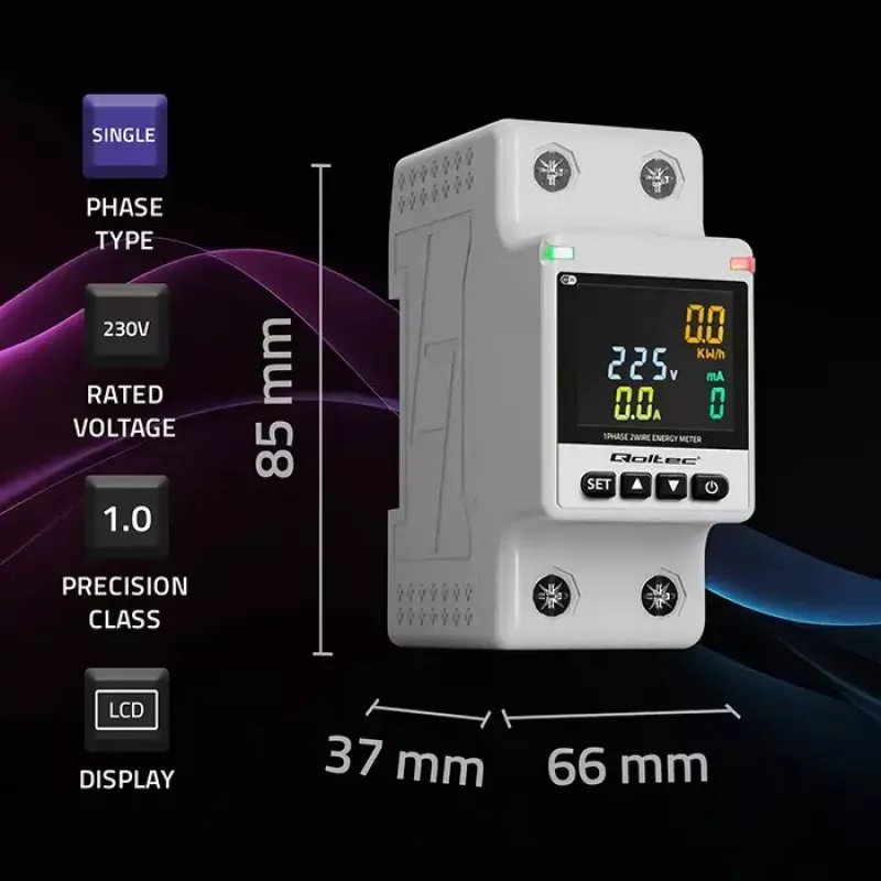 Vienfāzes enerģijas patēriņa skaitītājs QOLTEC 50981 DIN35 230V 50Hz