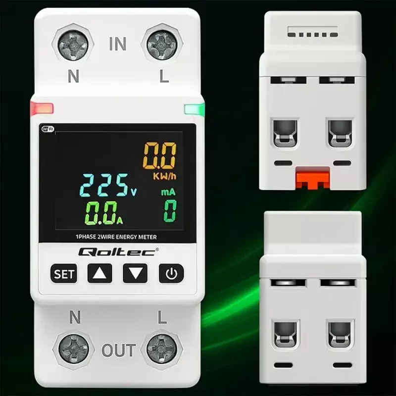 Vienfāzes enerģijas patēriņa skaitītājs QOLTEC 50981 DIN35 230V 50Hz