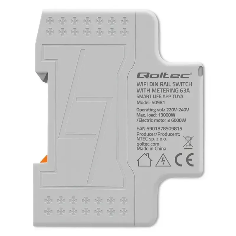 Vienfāzes enerģijas patēriņa skaitītājs QOLTEC 50981 DIN35 230V 50Hz