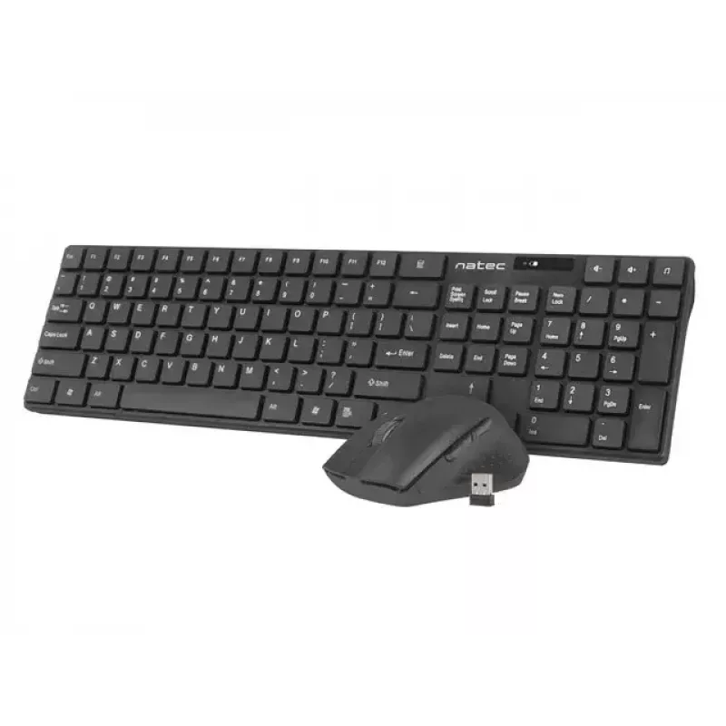Bezvadu tastatūras un peles komplekts NATEC Stingray NZB-1440 — RF bezvadu, pilna izmēra 108 taustiņu QWERTY, US English, melna