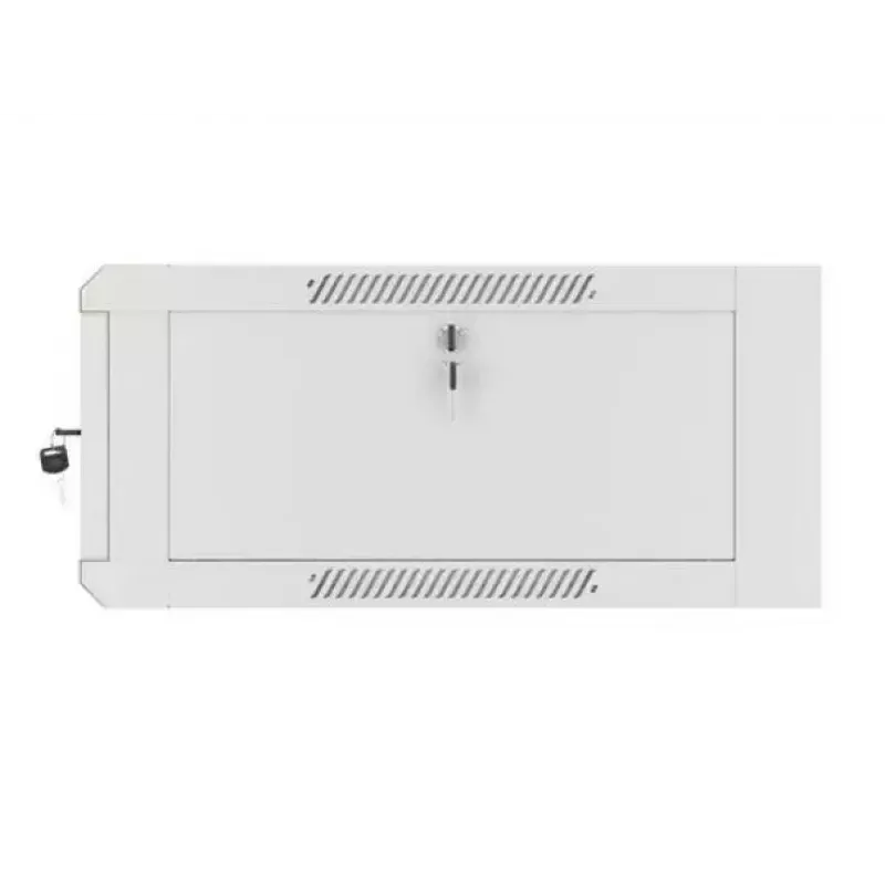 Pie sienas stiprināms 19 collu 4U tīkla statņu skapis LANBERG WAFA-5604-10S, 600 mm dziļums, pelēks, stikla durvis (salocīts)