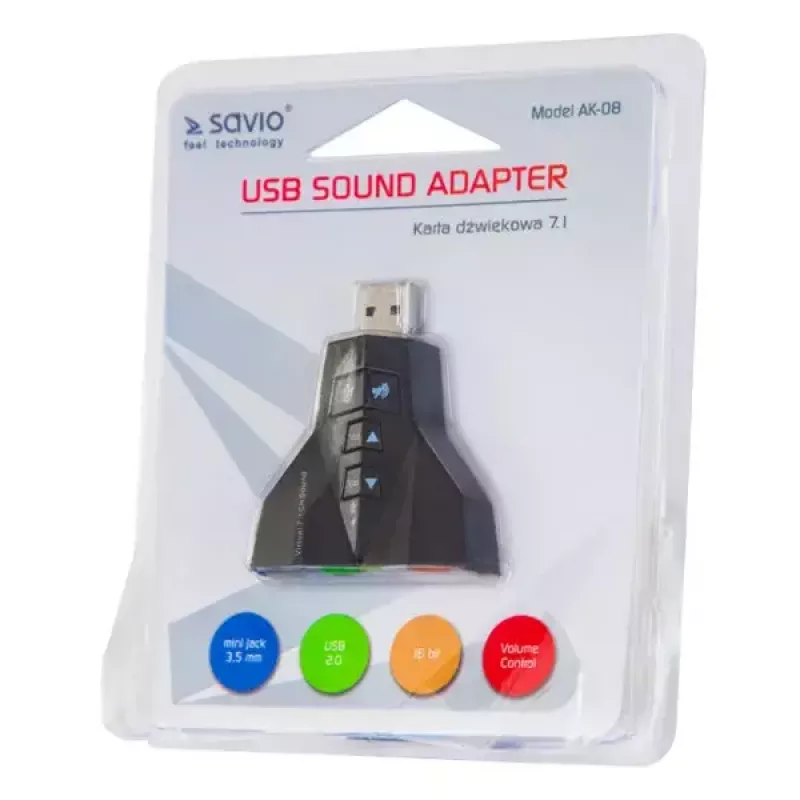 Skaņas karte Savio AK-08 USB 2.0 7.1 saskarne