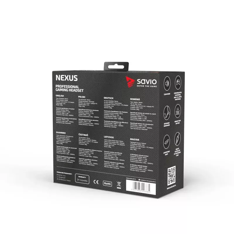 Austiņas Savio NEXUS vadu spēļu austiņas, melnas
