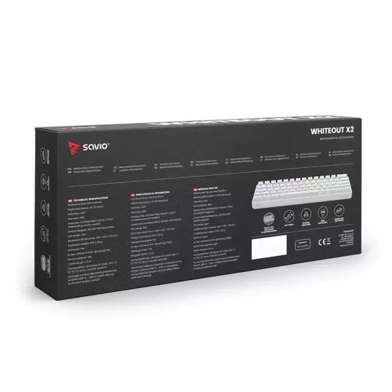Savio baltaOUT X2 RED spēļu klaviatūra USB QWERTY mehāniska 61 taustiņi