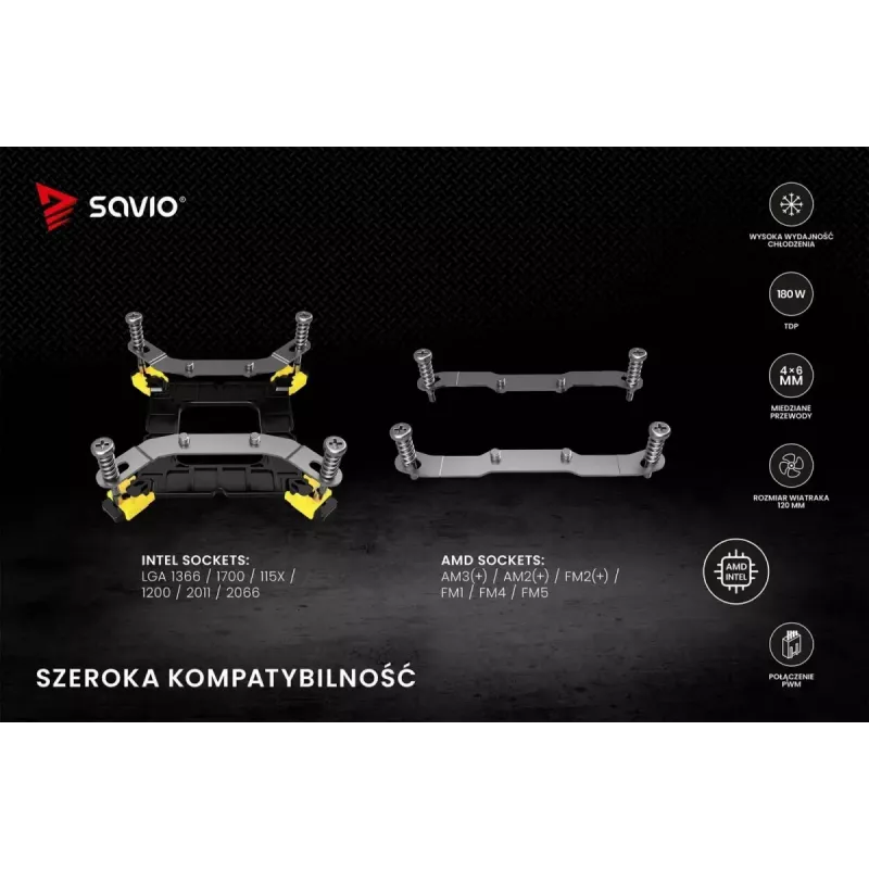 CPU gaisa dzesētājs SAVIO Vortex X2 Melns – 120 mm ventilators, augstums 157 mm, PWM, LGA 2066 saderīgs